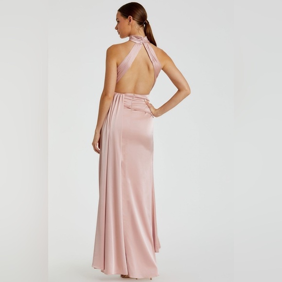 NWT Ieena for Mac Duggal Pink Open Back High Neck Side Ruched Gown Size 8 - Picture 2 of 15